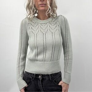 Madewell Pointelle Open Knit Sweater XXS Sage Green Cottage Airy Lightweight